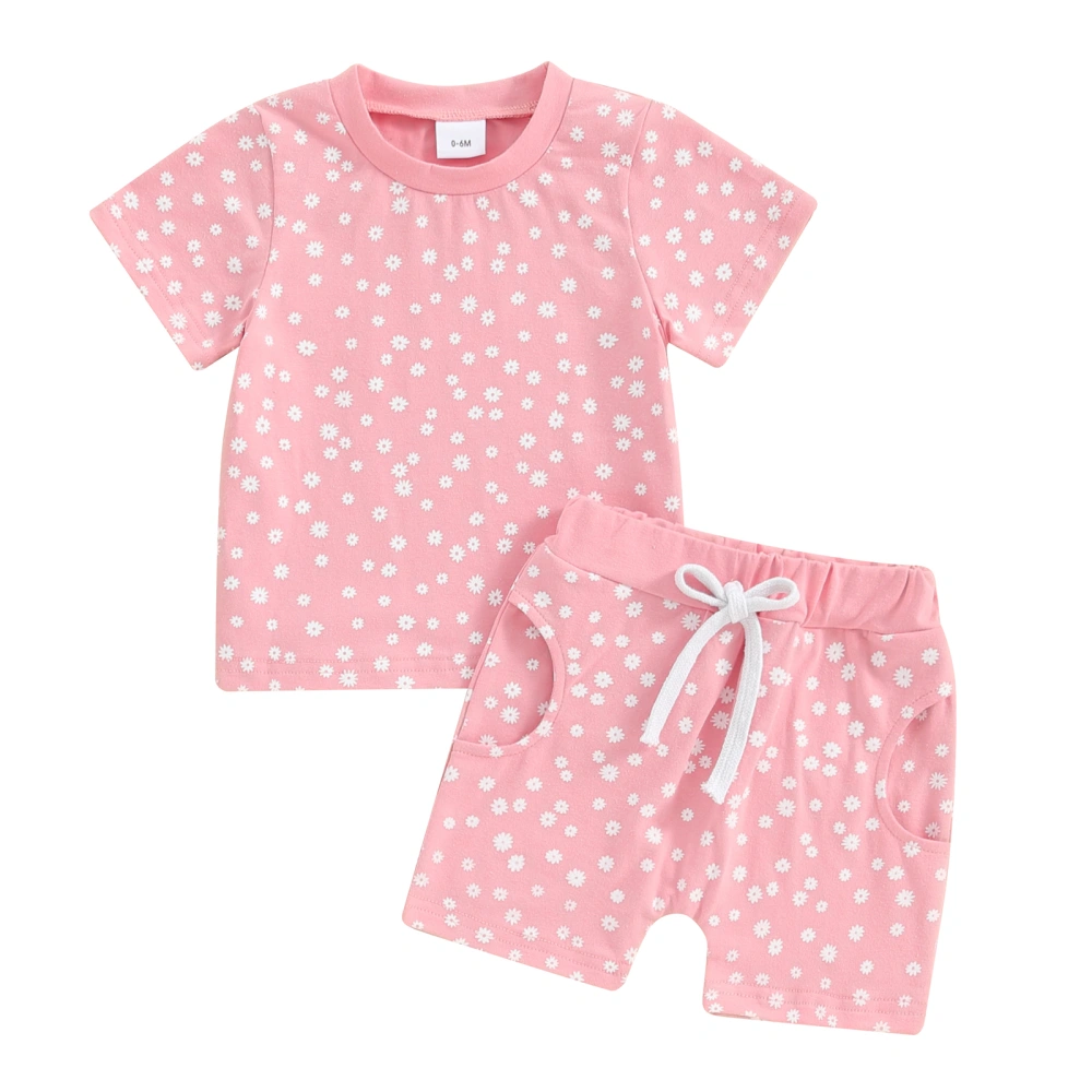 Baby Girls 2 Piece Outfit Floral Print T-Shirt and Elastic Shorts 