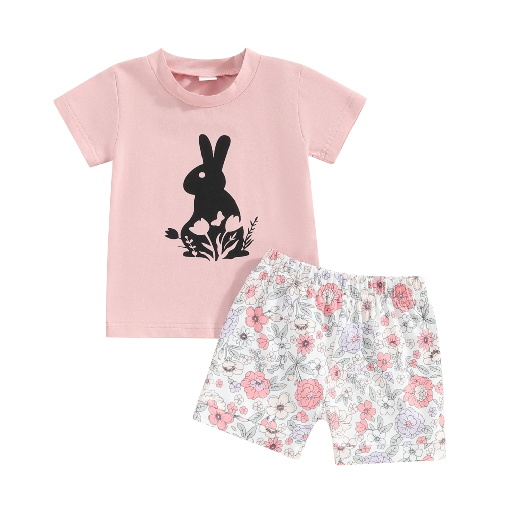 Toddler Girl Easter Outfits Rabbit Print Short Sleeve T-Shirts Shorts