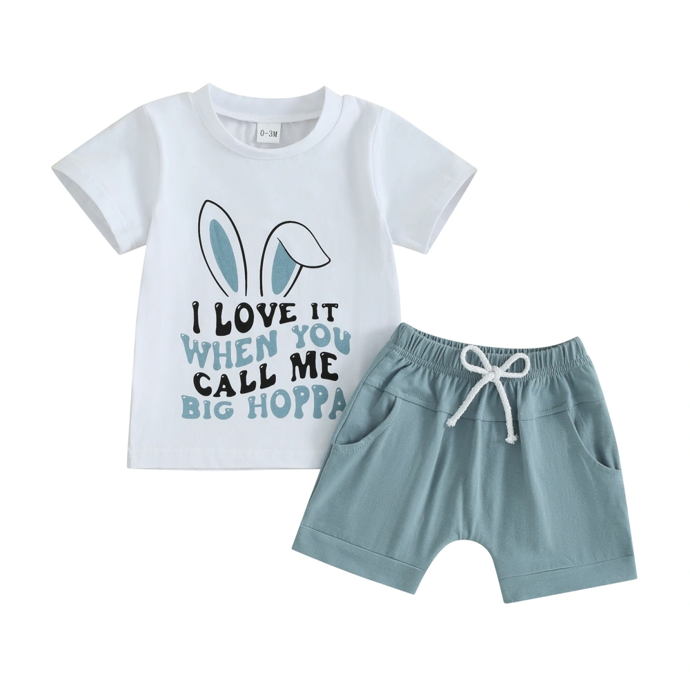 Boy Easter 2Pcs Outfit Letter&Bunny Ear Short Sleeve T-Shirt Shorts