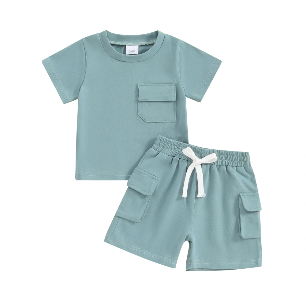 Toddler Boys Summer Outfits Solid Color T-Shirts Tops and Shorts