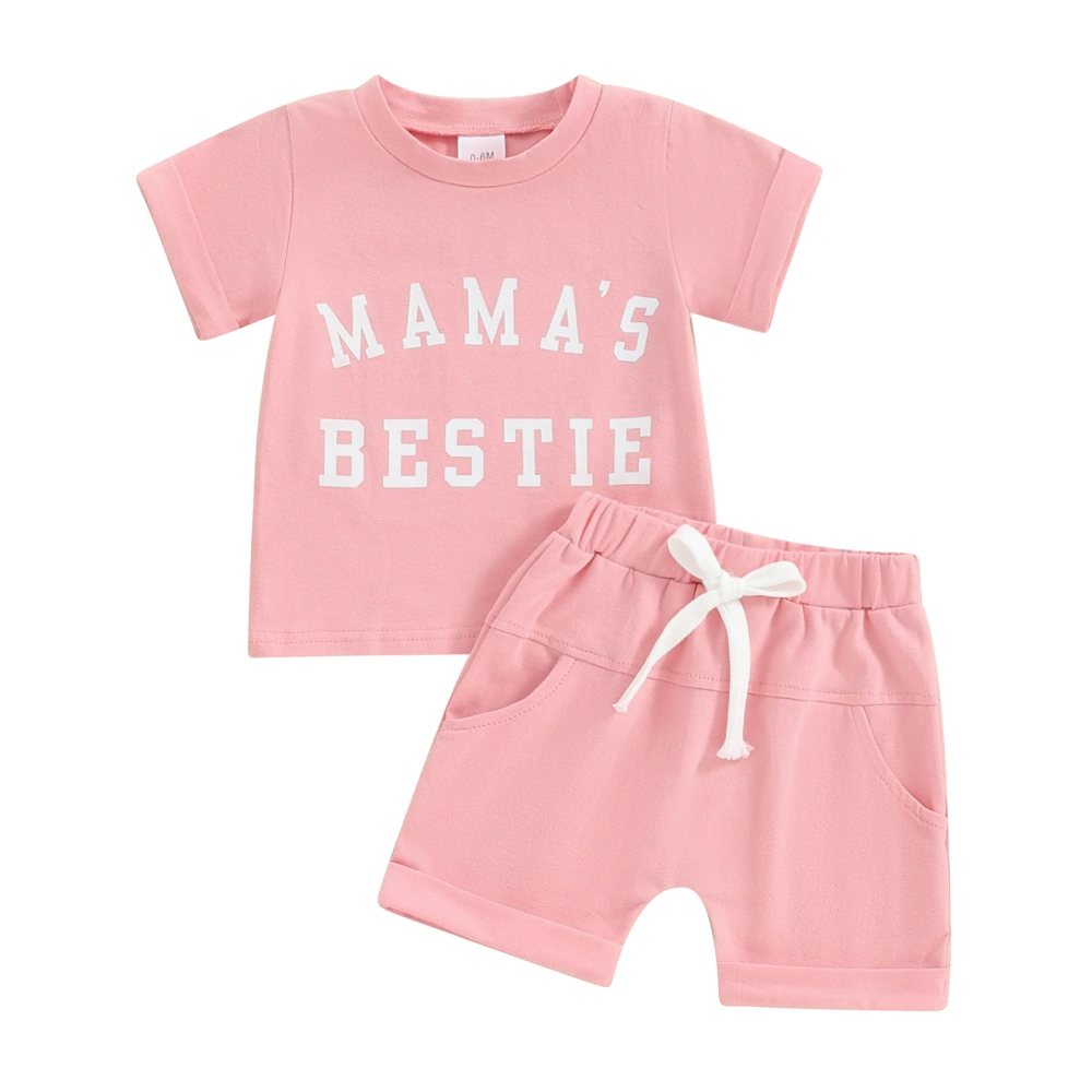 Baby Girl Letter Print Short Sleeve T-Shirt with Solid Shorts Outfit