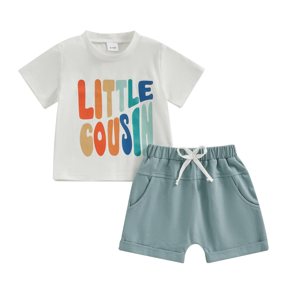 Toddler Boy Letter Print Short Sleeve Tops + Elastic Shorts Summer Set