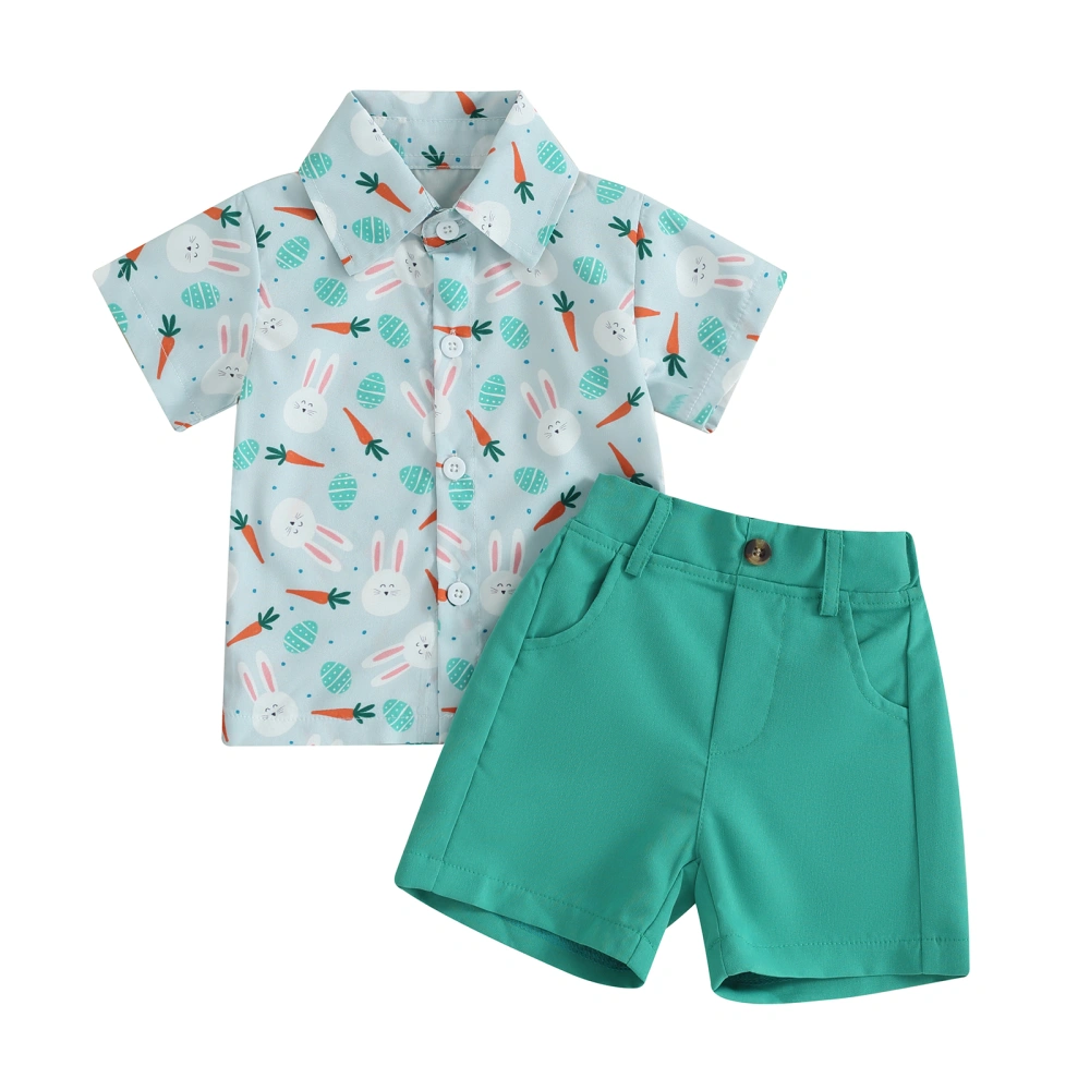 Boy Easter Bunny Print Short Sleeve Button Down Shirt Solid Shorts