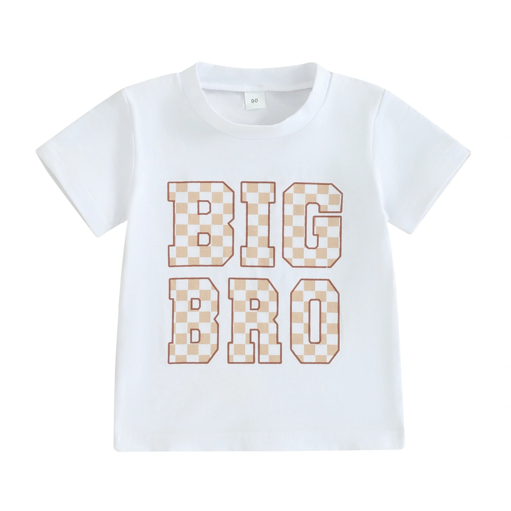 Boys T-Shirts Checkerboard Letter Print Crew Neck Short Sleeve Shirts