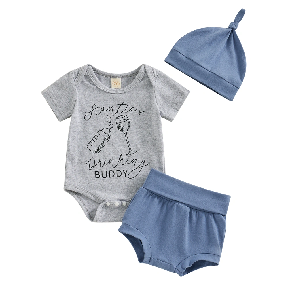 Baby Boys Shorts Set, Letters Print Romper with Shorts and Hat