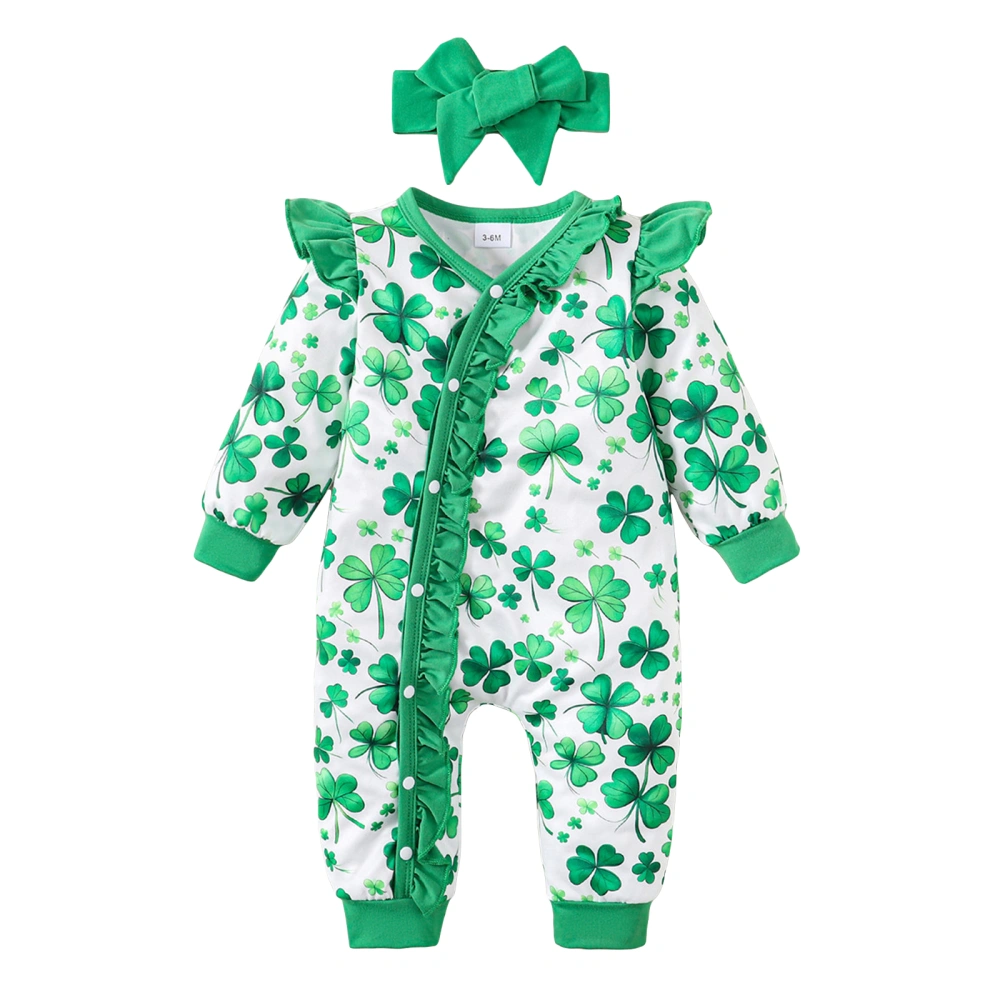 Baby Girls Rompers and Headband Sets Shamrock Print Jumpsuit