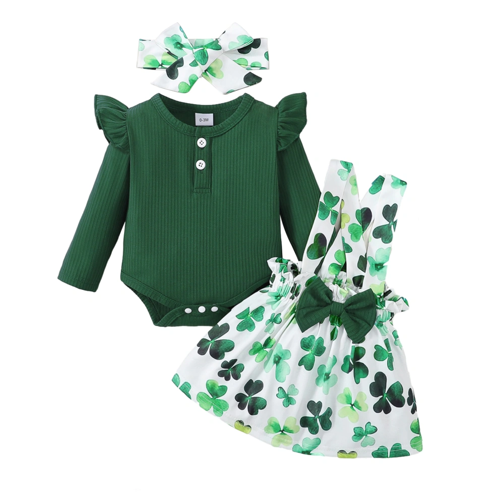 Girl Irish Outfits Long Sleeve Romper with Suspender Skirt Headband