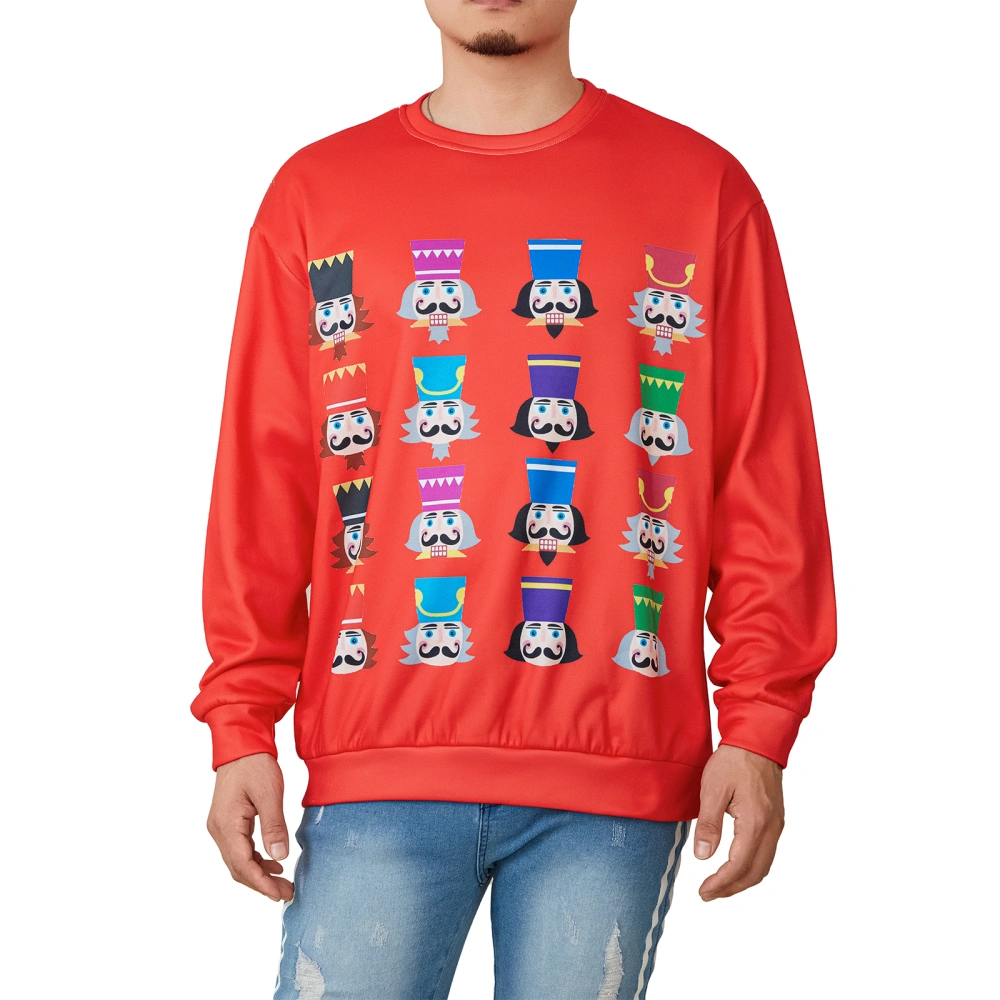 Men’s Sweatshirt, Long Sleeve Crew Neck Cartoon Soldier Print Hoodie