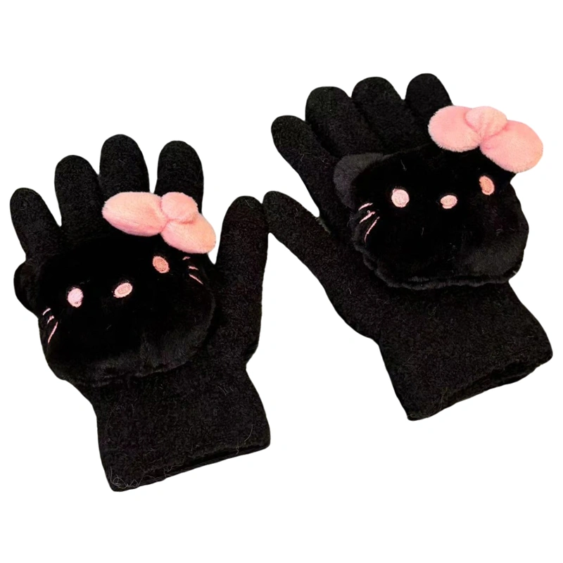 Women Winter Gloves, Soft Funny Cat Warm Furry Gloves Thick Mittens