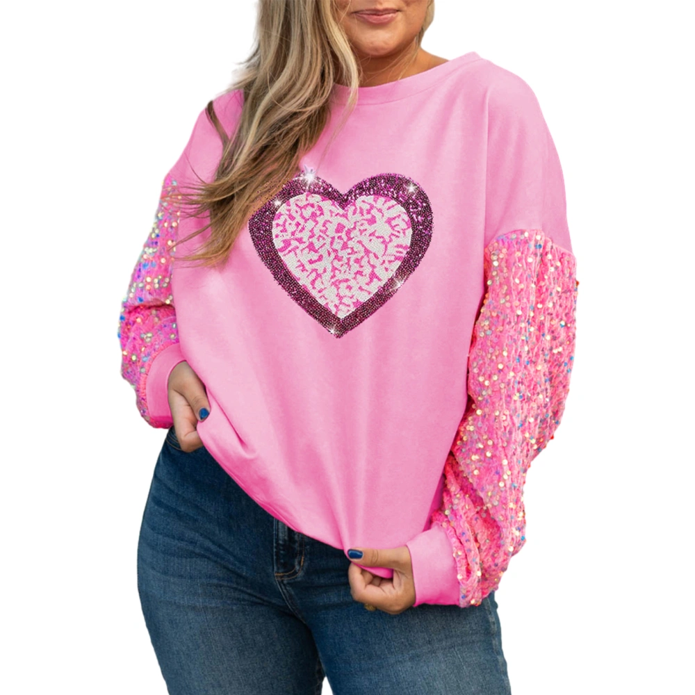 Women Sweatshirt, Long Sleeve Crew Neck Heart Sequins Fall Hoodie