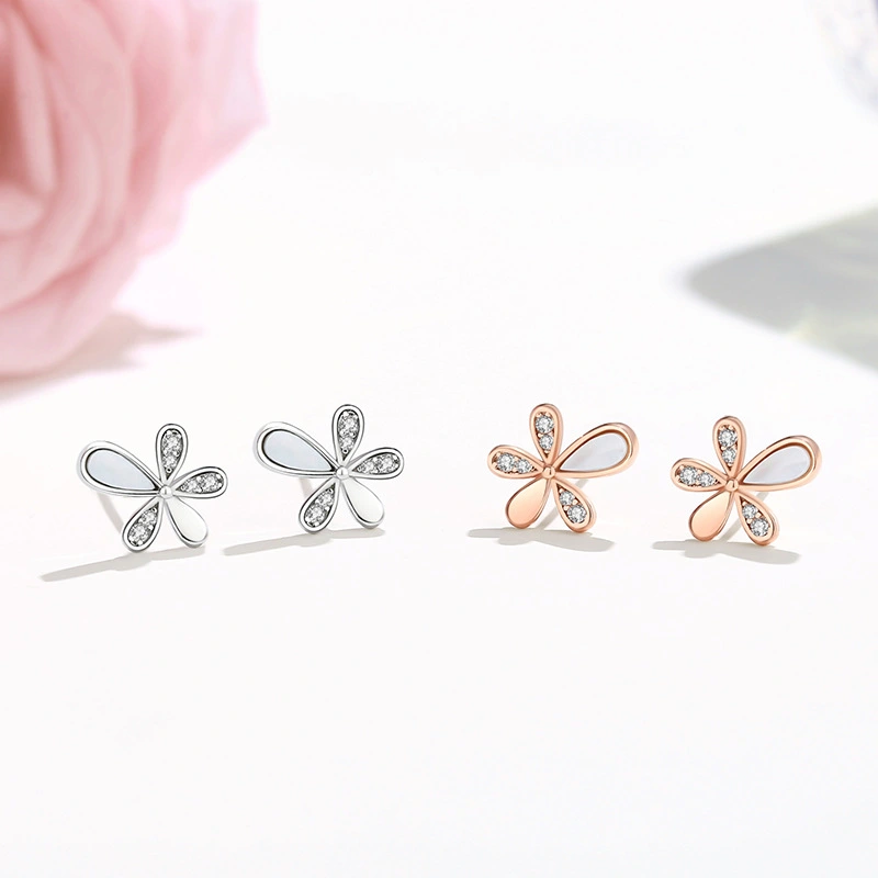 Sterling Silver Flower Ear Studs Women's Mori Fashion Earrings