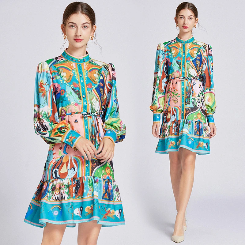 Retro Mid-length Dress Long Sleeve Skirt