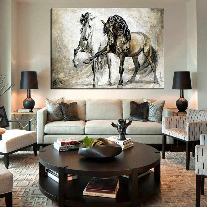 Retro Animal Horse Two Horses Canvas Painting