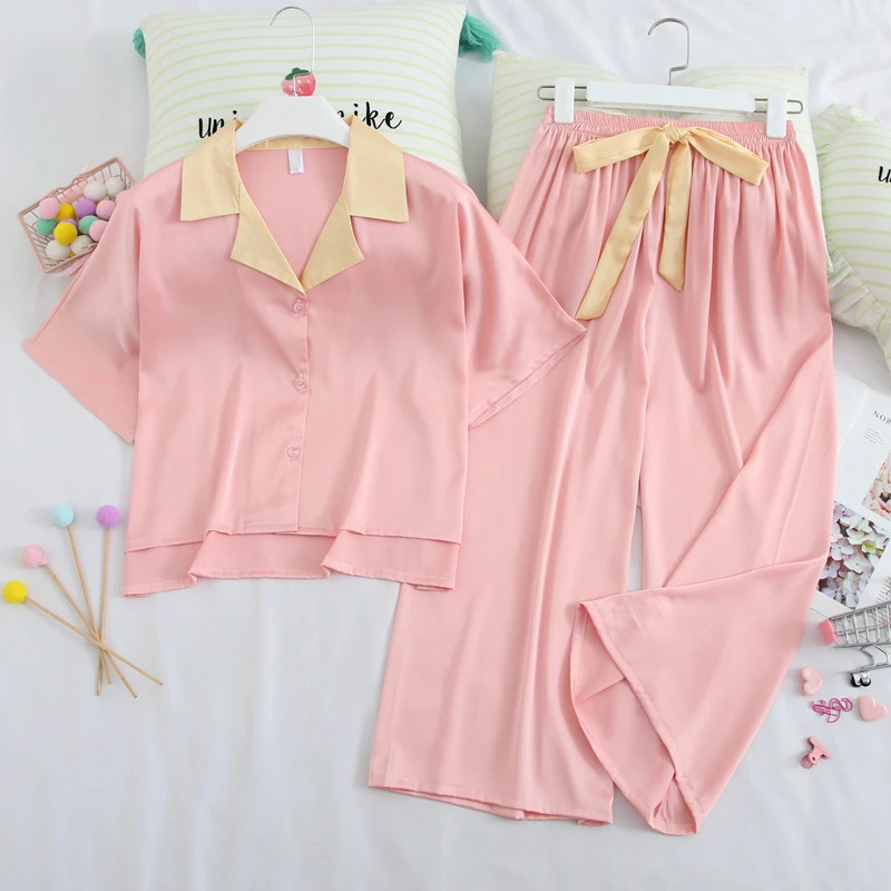 Home Wear Candy Color Short-sleeved Trousers Two-piece Student Pajamas