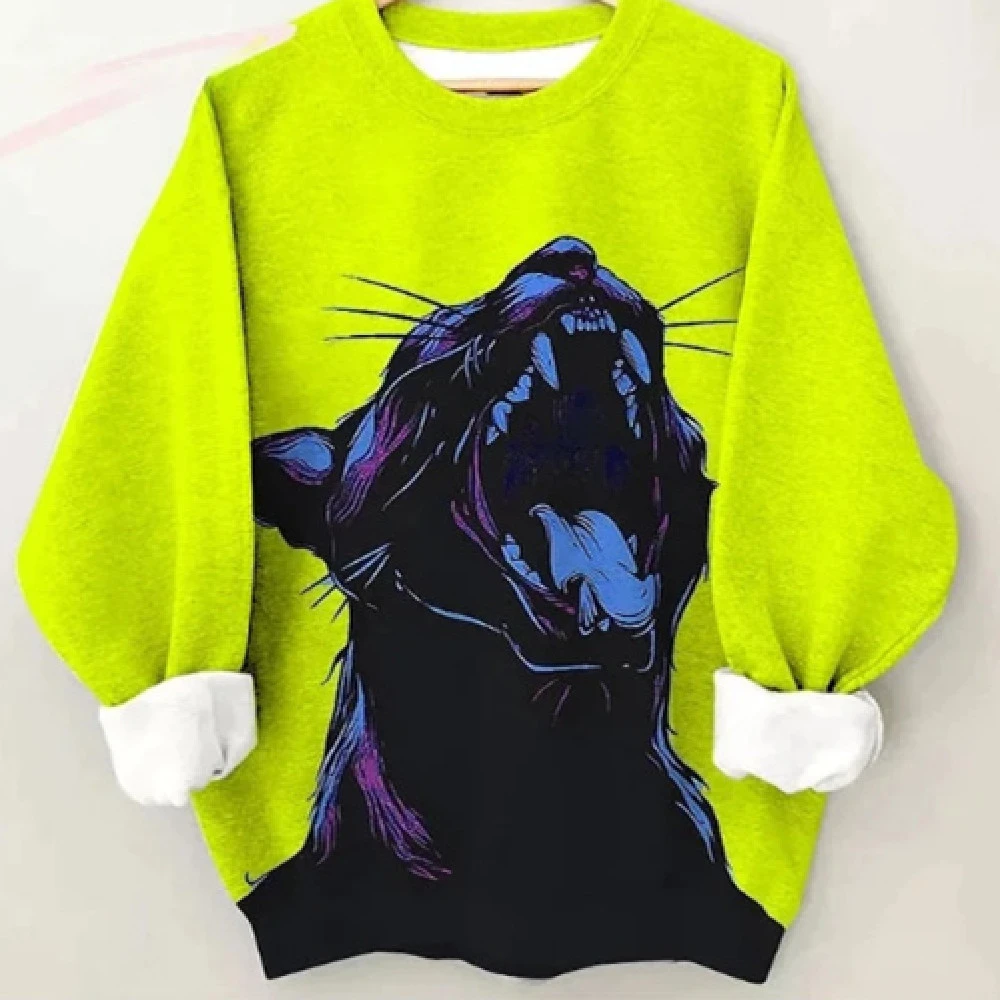 Women's Sweater Fashionable Colorful Cheetah Art Long Sleeve Printing