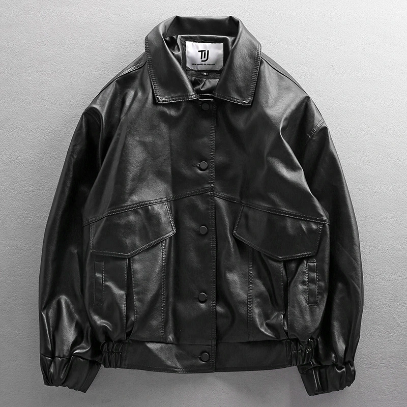American Retro Loose Fitting Leather Jacket For Men