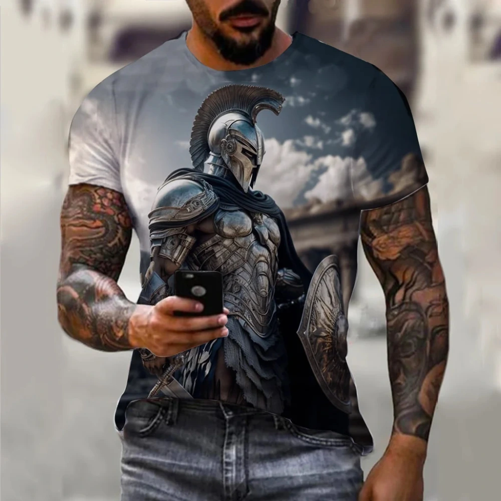 Summer New Men's Knight Printed Casual Sports 3DT T-shirt Street Cool