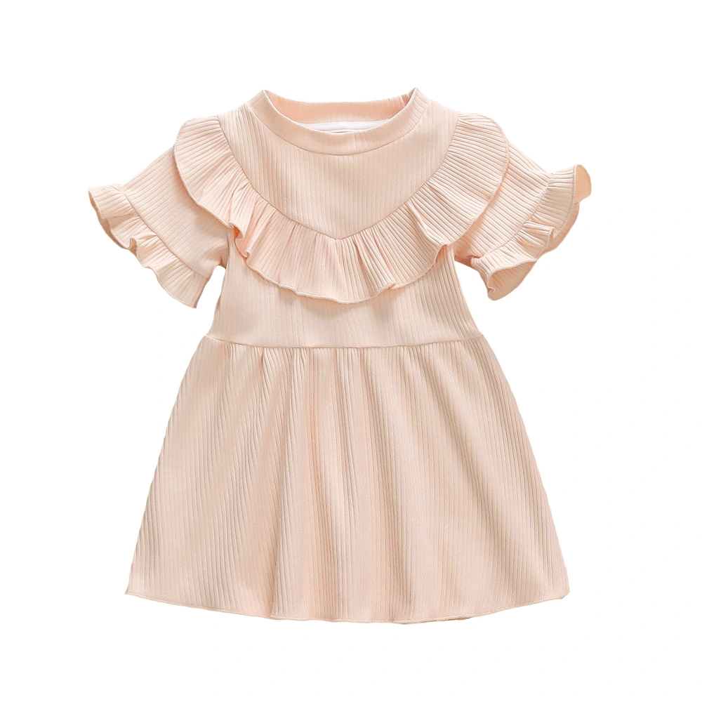 Baby Girl Ruffle Dress Short Sleeve Round Neck Toddler A-Line Dress