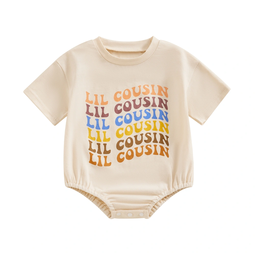 Baby Girls Boys Apricot Short Sleeve Crewneck Letter Print Rompers