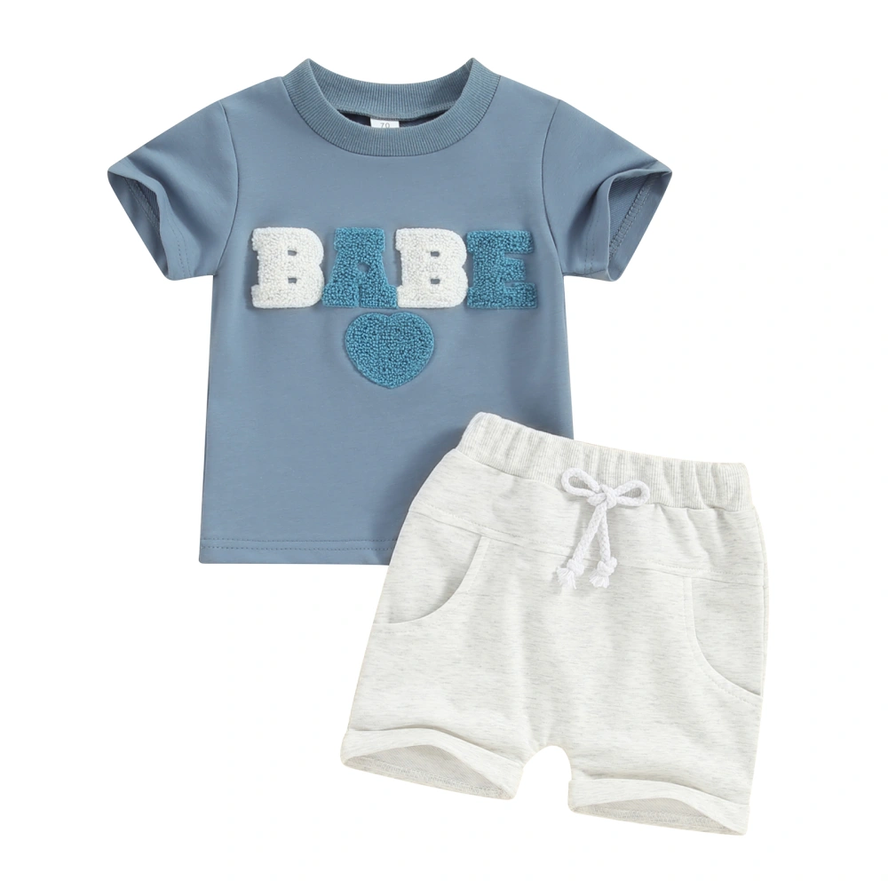 Toddler Boy Girl Summer Outfit Heart Letter Embroidery Tops Shorts