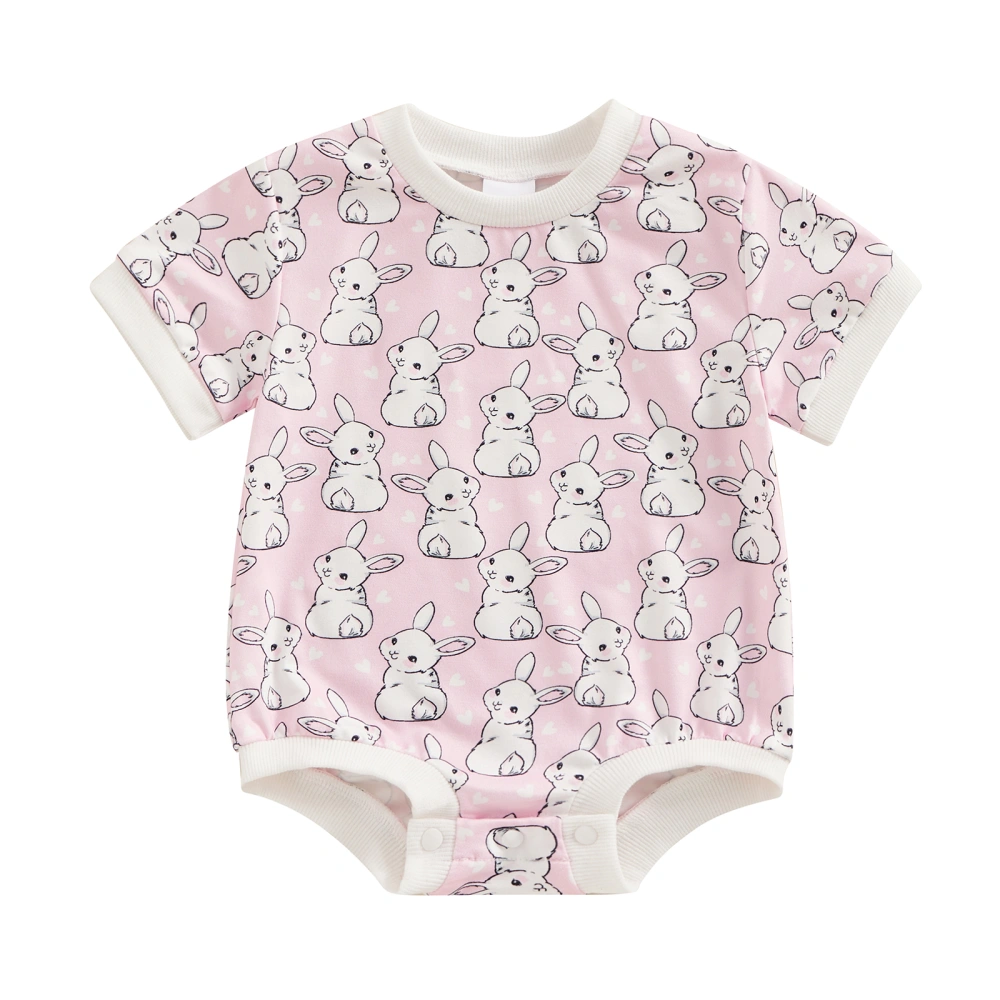 Baby Easter Romper, Short Sleeve Bunny Print Summer Bodysuit