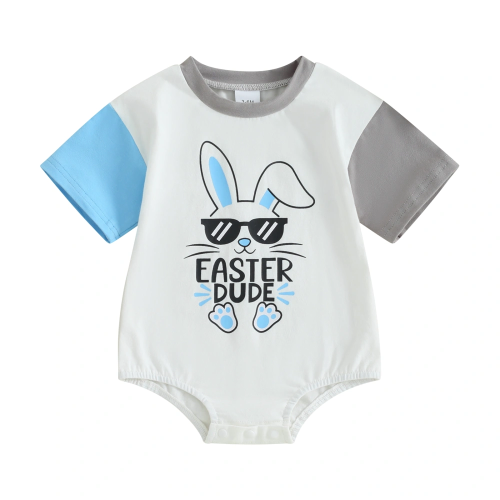 Boy Easter Jumpsuit Letter&Bunny Print Short Sleeve Romper T-Shirt 