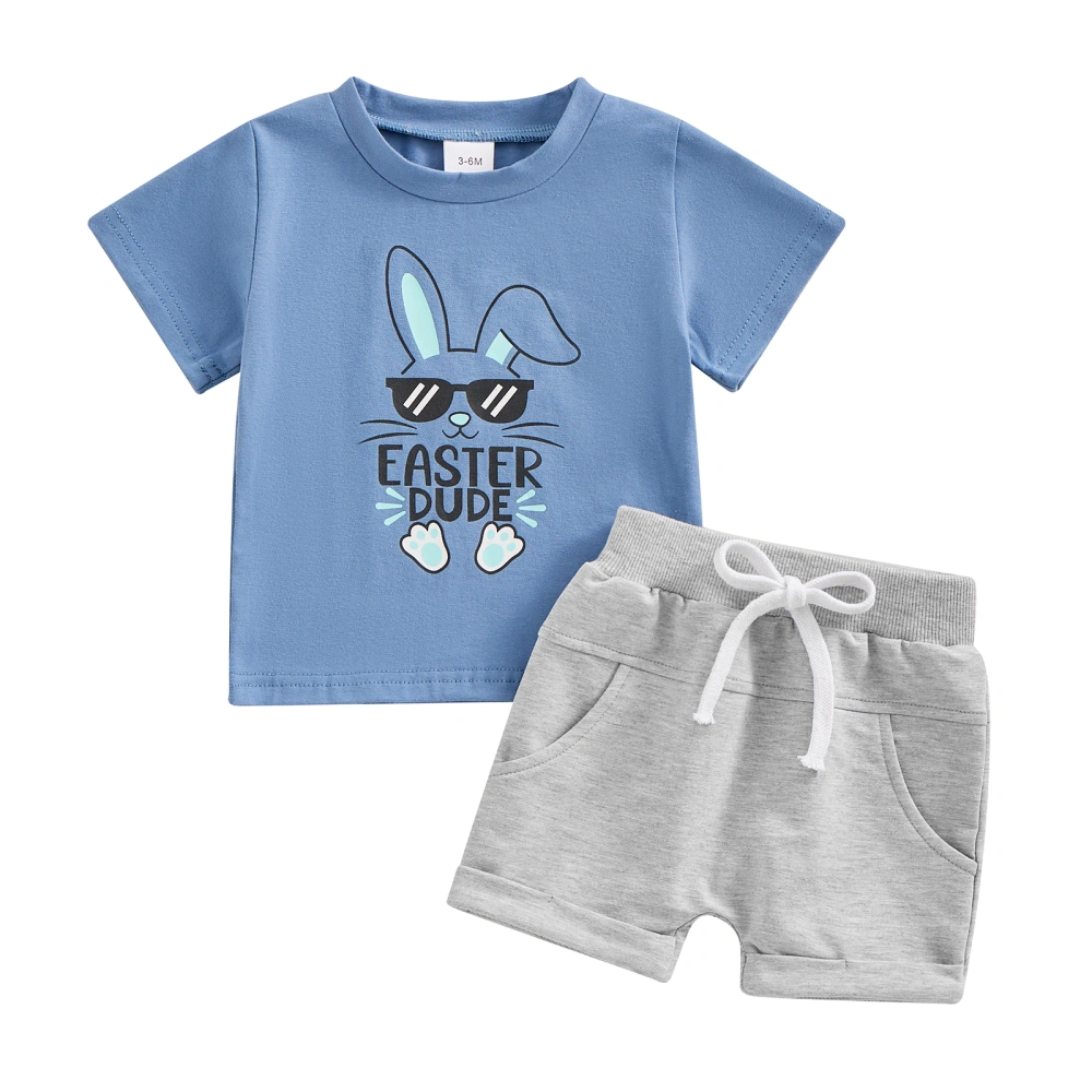 Toddler Boys 2 Piece Outfits Easter Bunny Print T-Shirt and Shorts