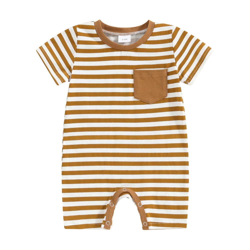 Baby Boy Summer Jumpsuit Stripe Print Round Neck Pocket Romper