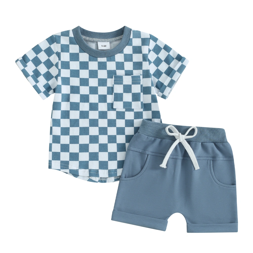 Baby Boys Shorts Set, Short Sleeve Crew Neck Plaid T-shirt with Shorts