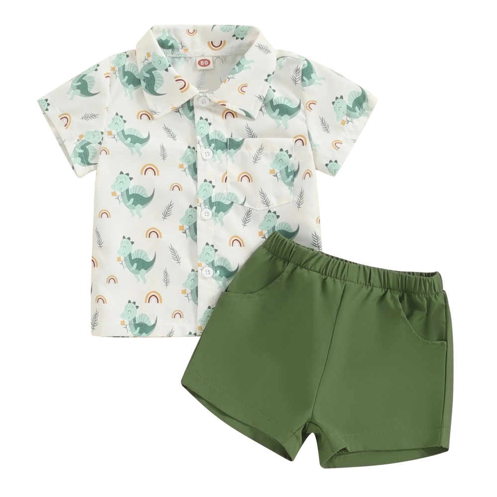 Baby Boys Shorts Set, Short Sleeve Dinosaur/Car Print Shirt Shorts