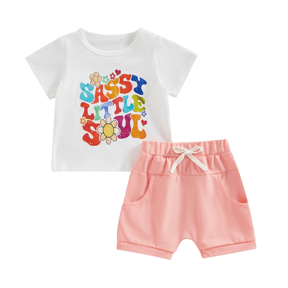 Baby Girl 2Pcs Summer Outfits Floral Letter Print Tops + Shorts