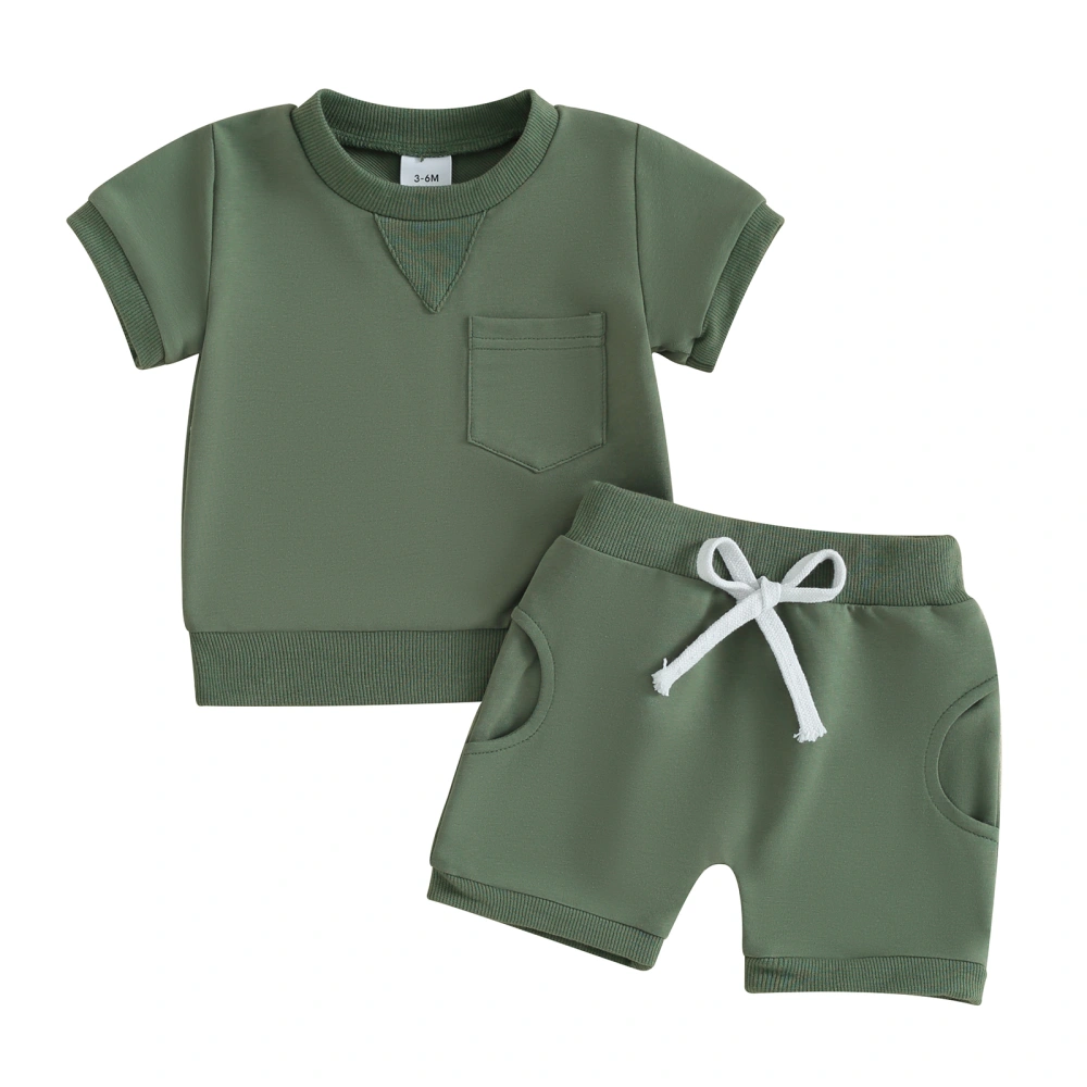 Toddler Boys Short Sleeve Solid Color Tops and Drawstring Shorts Sets