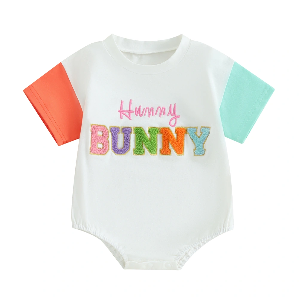 Baby Easter Jumpsuit Fuzzy Letter Embroidery Short Sleeve Romper 