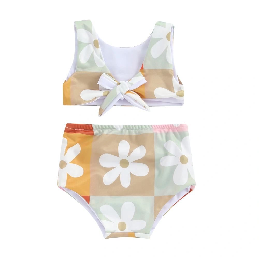 Girl's Summer Bikini Set, Flower Print Sleeveless Vest with Shorts