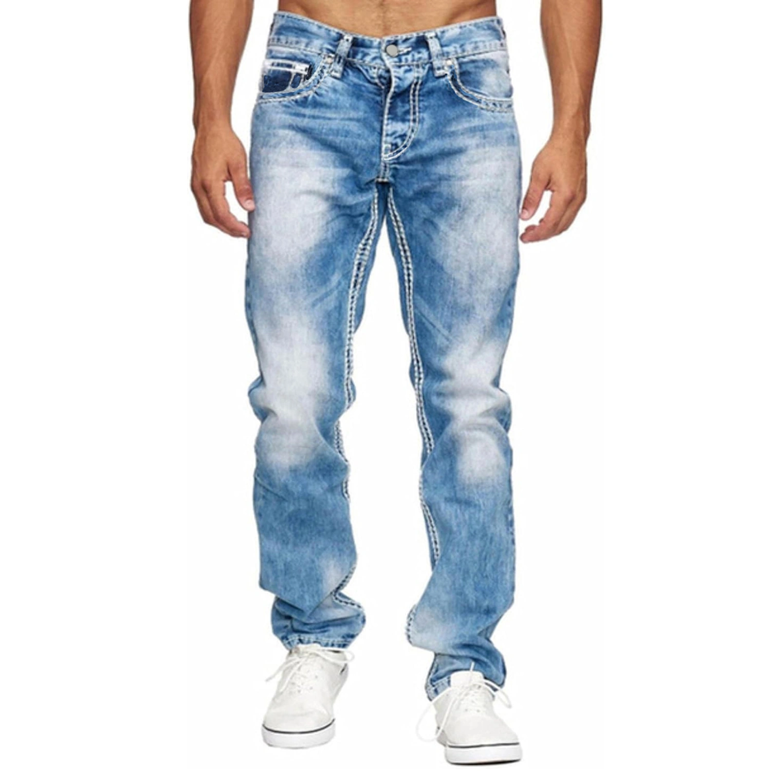 Men's Retro Straight Jeans, Gradient Color Distressed Denim Pants