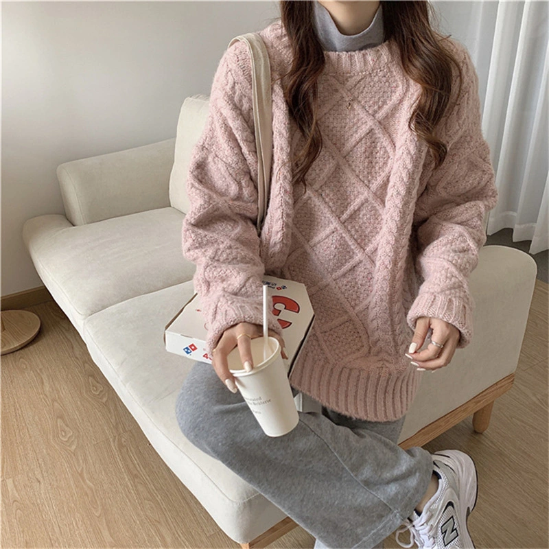 Mori Style Round Neck Thick Thread Cable-knit Pullover Sweater Women's Thickened Autumn And Winter