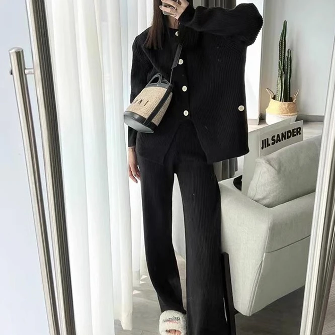 Cardigan Top Straight-leg Wide-leg Pants Two-piece Set