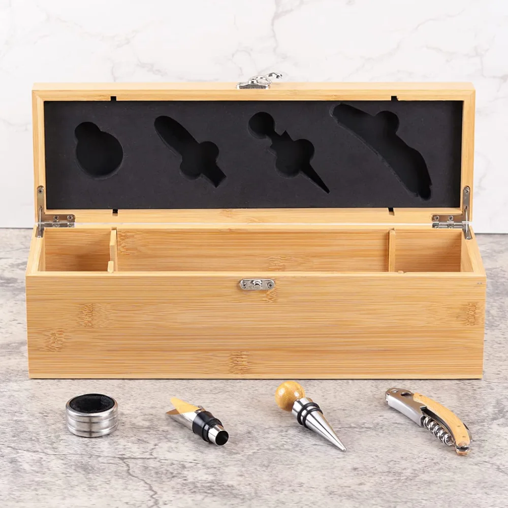 Bamboo Wooden Single Red Wine Box Bottle Opener Suit