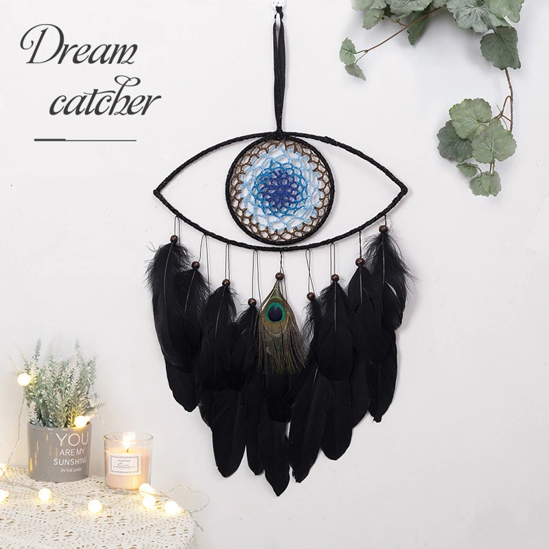 Black Feather Blue Eyes Dreamcatcher Ethnic Style Crafts