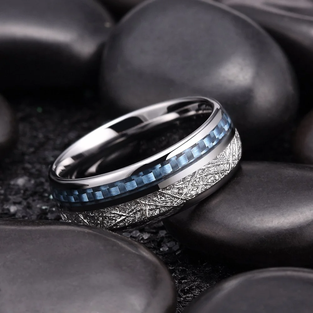 Stainless Steel Inlaid Silver Foil Carbon Fiber Men's Domineering Fashion Ring