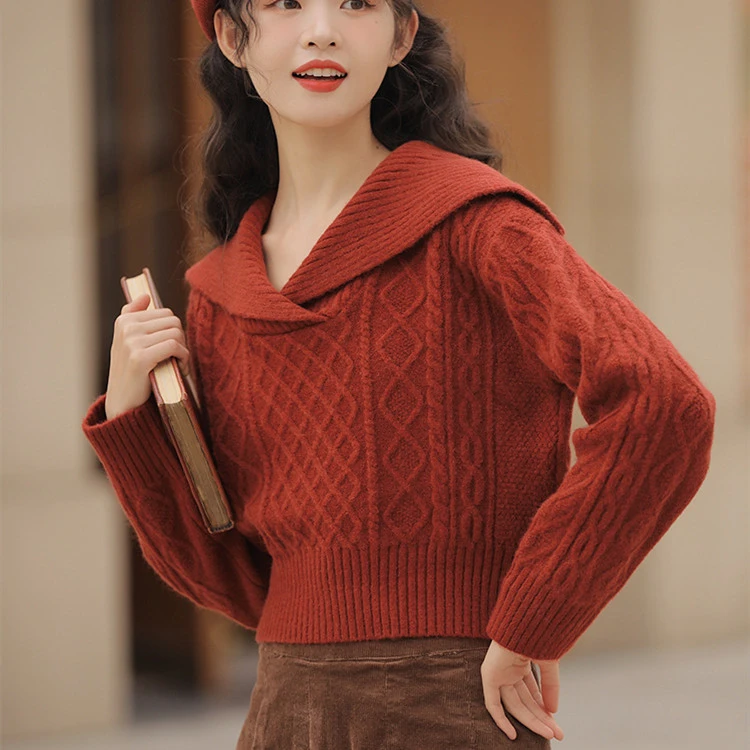 Autumn And Winter New Solid Color Loose And Lazy Style Short Knitwear For Women