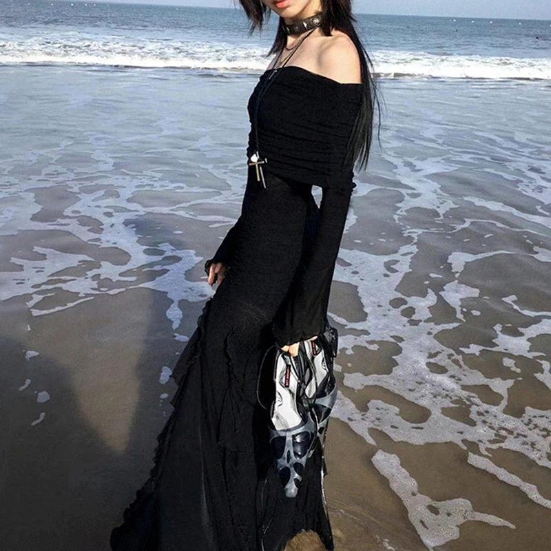 Holiday Leisure Style Off-shoulder Split Dress