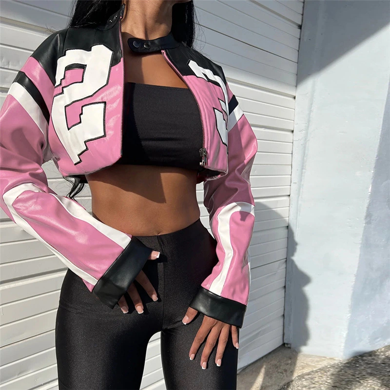 Personalized Street Shot Digital Letter Printing Cardigan Zipper Slim-fit Coat For Women