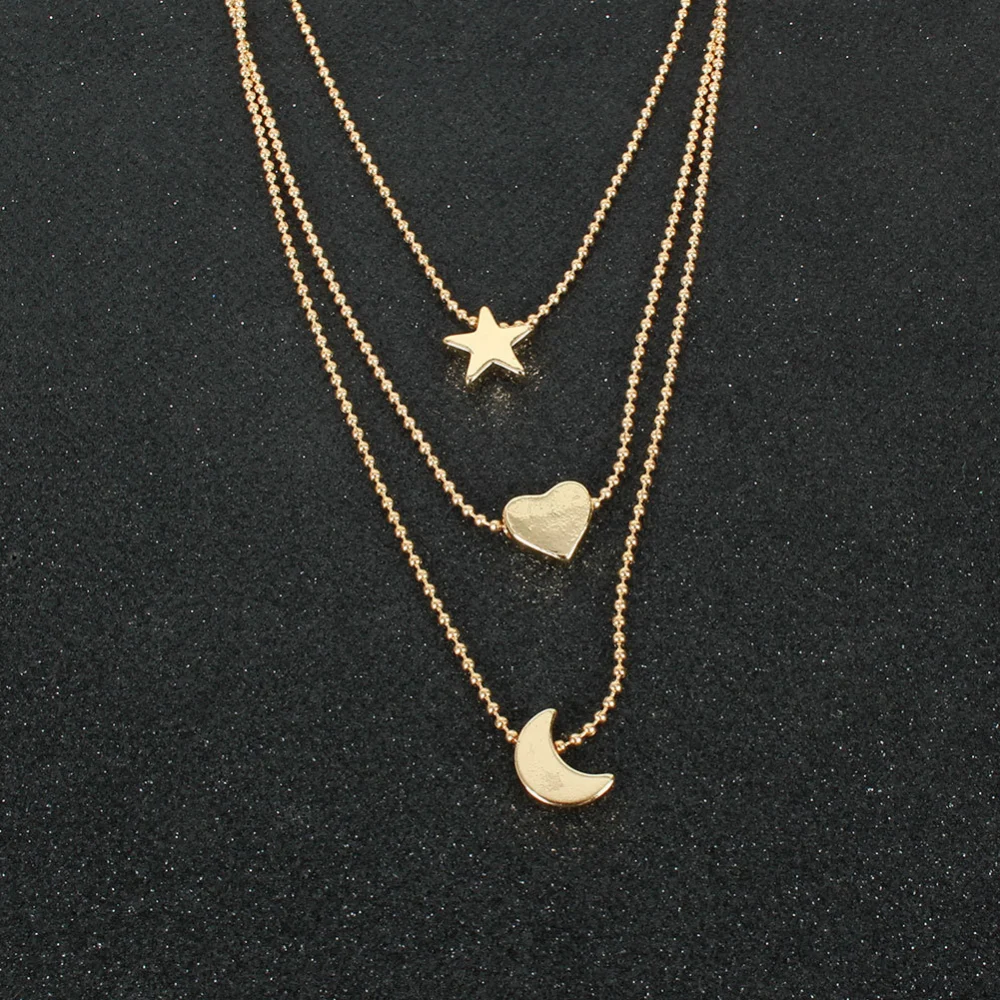 Alloy Star And Moon Pendant Necklace