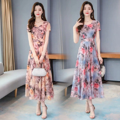 Korean Style Printed Summer Middle-aged Female Dress