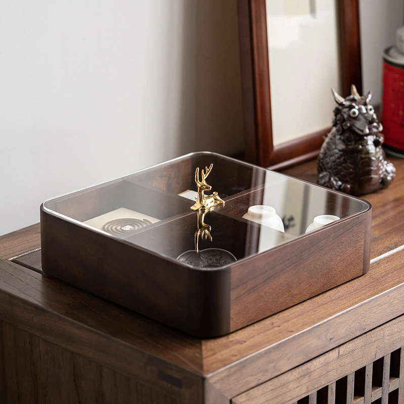 Walnut Fruit Plate Box Divided Solid Wood Snack Box