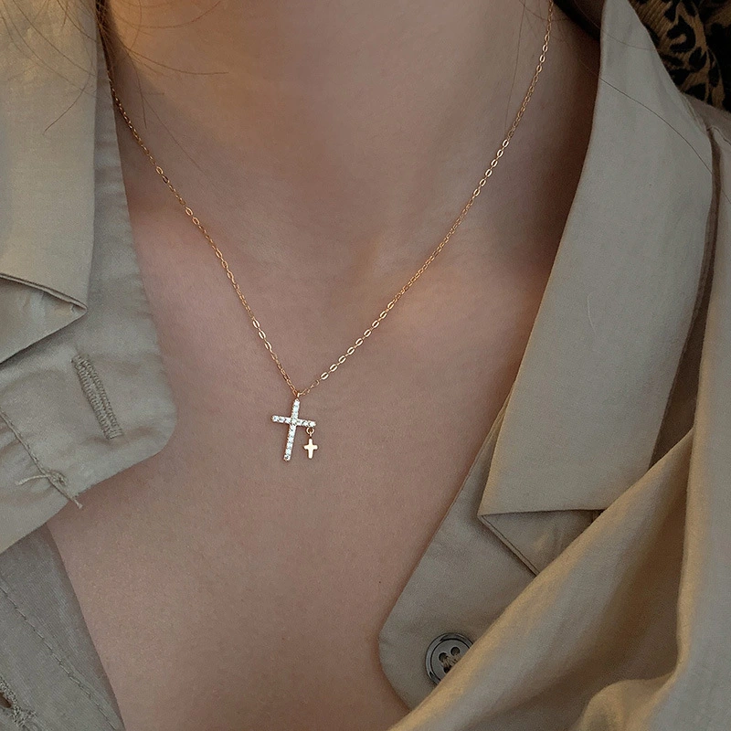 Ladies Sterling Silver Cross Zircon Necklace