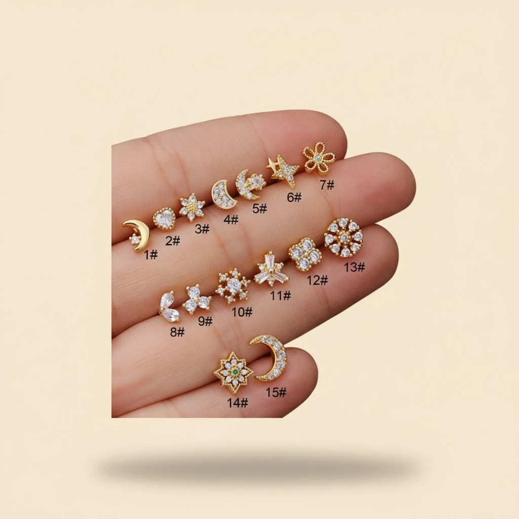 20GL Shape Stainless Steel Nose Stud Micro Set Zircon Nose Ring