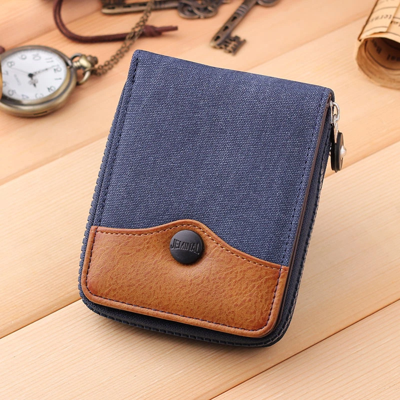 Denim Canvas Wallet Contrast Color Casual Men's Double Vertical Wallet