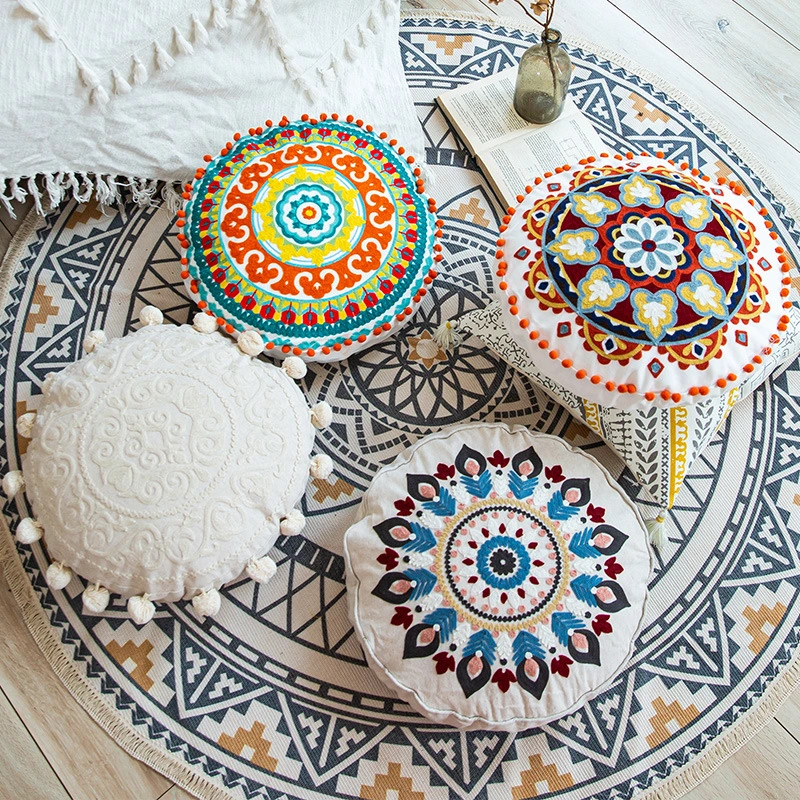 Moroccan Ethnic Style Hand-embroidered Round Pillow Cover